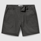 Dark gray casual Fatigue Shorts with front patch pockets, belt loops, and button closure, designed for comfortable everyday wear.