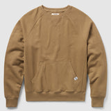 Smuggler French Terry Crew in a warm brown shade, featuring a crew neckline, raglan sleeves, front kangaroo pocket, and soft French terry fabric for casual comfort.