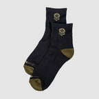 Pair of black ankle socks with green accents on toes and heels, featuring a small tiger logo near the cuff, identified as Zero Ankle Socks - Advisor Tiger Jungle and Black.