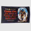 Doughboy Flag featuring a World War I soldier in uniform emerging from water beside bold orange motivational text on a black background