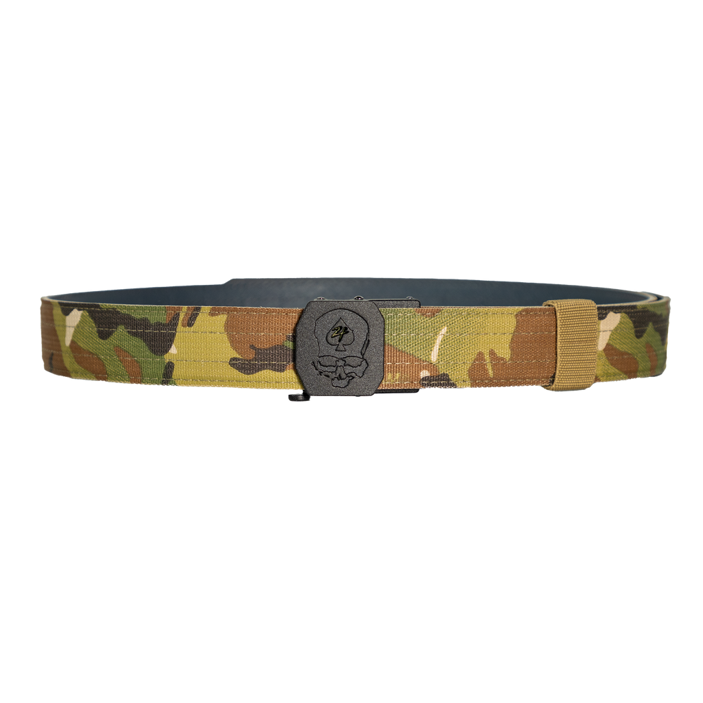 ZF x Kore Sleek Gun Belt in camouflage with a black front buckle and adjustable strap, displayed against a plain background