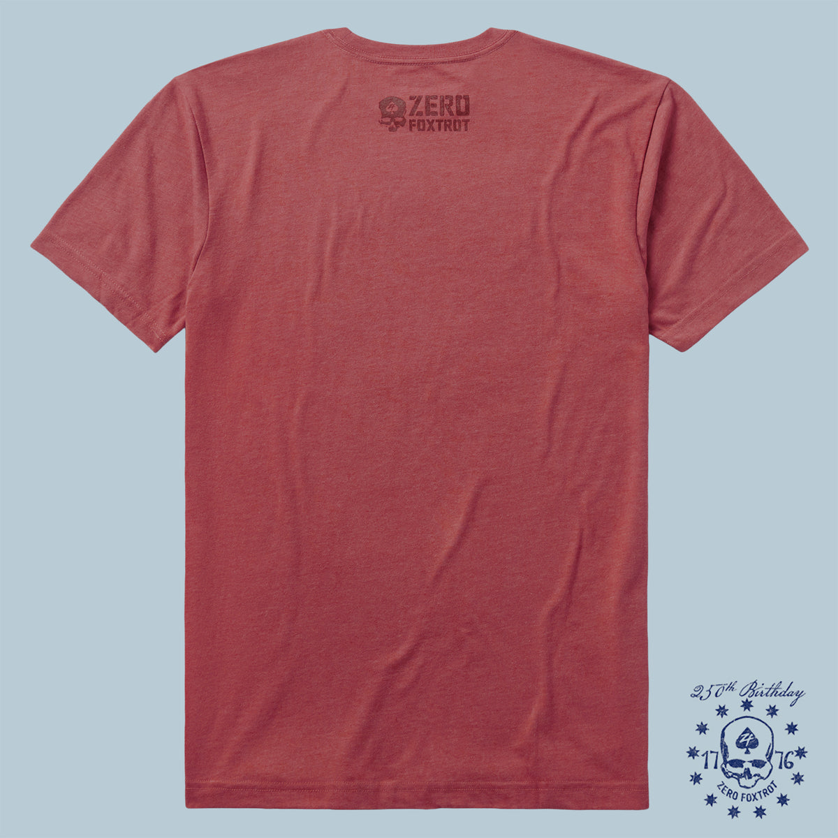 Back view of a red ZF Core Tee 250th Birthday 3-Pack t-shirt featuring a small dark logo near the neck on a plain background.