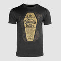 Darkness and Dawn Tee in charcoal gray with a vintage coffin graphic and bold Darkness and Dawn lettering on the front