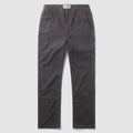 Foxhole 5 Pocket Pant in dark gray, shown laid flat from the front with belt loops, button closure, angled pockets, and straight legs