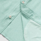Close-up of aqua fabric with button detail and inner pocket lining on the F'n Soft Daily Shirt, showcasing soft texture and quality stitching.
