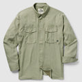 F'n Soft Daily Shirt in sage green with long sleeves, button-up front, two chest pockets with button flaps, and a classic collar made from soft fabric for everyday wear.