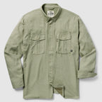 F'n Soft Daily Shirt in sage green with long sleeves, button-up front, two chest pockets with button flaps, and a classic collar made from soft fabric for everyday wear.