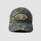 Full Mesh Cap with camouflage pattern and breathable mesh fabric, featuring an embroidered patch with a skull and crossbones design and the text "Zero Foxtrot Stay Zero.