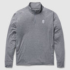 PT 1/4 Zip Long Sleeve (Last Chance), gray long sleeve pullover with quarter zip collar, side pockets, and small chest logo shown flat lay