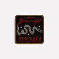 Get Stacked Patch with a black embroidered design, gold border, red lettering, coiled snake illustration, and stars reading Join or Get Stacked