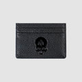 Black textured Leather Cardholder featuring a skull and spade embossed design with multiple card slots for organized storage.