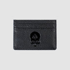 Black textured Leather Cardholder featuring a skull and spade embossed design with multiple card slots for organized storage.