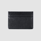 Black textured leather cardholder with multiple card slots, designed for compact and stylish organization of credit cards and IDs.