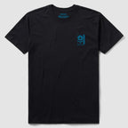 Miyamoto Musashi Tee - Black, black T-shirt with a small blue Miyamoto Musashi graphic on the chest, shown flat against a light background
