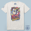 White My Country Tee featuring a colorful graphic of a man with sunglasses, a woman holding a beer, and text saying "Where liberty is, there’s my country," with additional design elements on the sleeve.