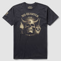 No Quarter Ghost Tee in dark color featuring a vintage-style graphic with a horned skull, a burning chalice, and a pierced heart design on the front.
