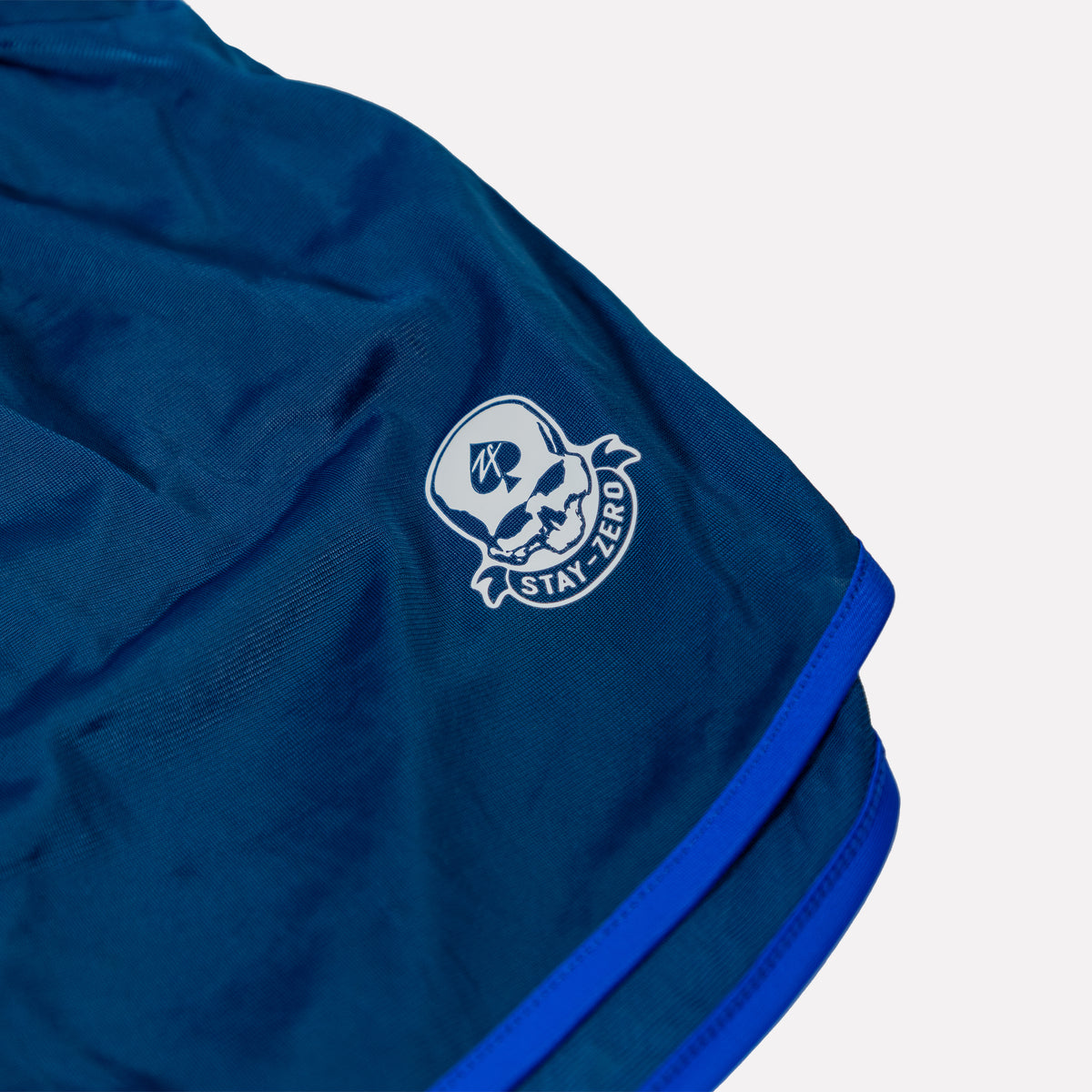 ZF Silkies - Branch Solids blue Silkies close-up featuring a white Stay Zero logo and bright blue trim along the edge