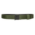 ZF x Kore Sleek Gun Belt in olive green woven fabric with a black central buckle and adjustable keeper loop displayed against a white background