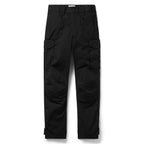 Tac Pants black utility cargo pants shown from the front with belt loops, side cargo pockets, articulated knees, and straight legs