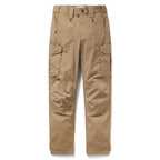 Tac Pants in tan with a straight leg, belt loops, button closure, front pockets, and large side cargo pockets shown from the front