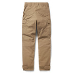 Tac Pants in tan with cargo pockets, reinforced knee panels, rear flap pockets, belt loops, and adjustable ankle cuffs laid flat against a white background