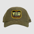 Only You Cap olive green baseball cap with a curved brim and embroidered black, yellow, and orange Only You patch on the front