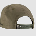 Only You Cap olive green snapback hat shown from the back with an adjustable plastic closure and small embroidered side detail