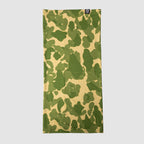 Performance Sun Gaiter featuring a green and beige camouflage pattern, designed for lightweight sun protection and versatile outdoor use.