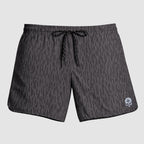 Gray patterned men's shorts with an elastic waistband and black drawstring, featuring a small emblem near the hem, called Zero Shorts - 9" Inseam.