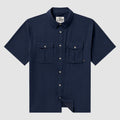 Short Sleeve F'n Soft Shirt in navy with a button-down collar, short sleeves, two chest flap pockets, and a front button closure.