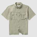Short Sleeve F'n Soft Shirt in sage green with a button-down front, two chest pockets with button flaps, and a soft, comfortable fabric texture.