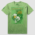 Green Serpent's Pint Tee featuring a detailed graphic of a snarling serpent above a foam-topped beer mug, a skull, and a pot filled with arrows, accented with clovers and Celtic-inspired patterns.