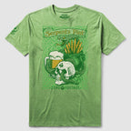 Green Serpent's Pint Tee featuring a detailed graphic of a snarling serpent above a foam-topped beer mug, a skull, and a pot filled with arrows, accented with clovers and Celtic-inspired patterns.