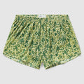 Green patterned boxer shorts with army men silhouettes design, featuring an elastic waistband, named Army Men Silkies.