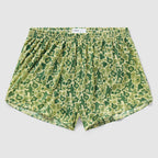 Green patterned boxer shorts with army men silhouettes design, featuring an elastic waistband, named Army Men Silkies.