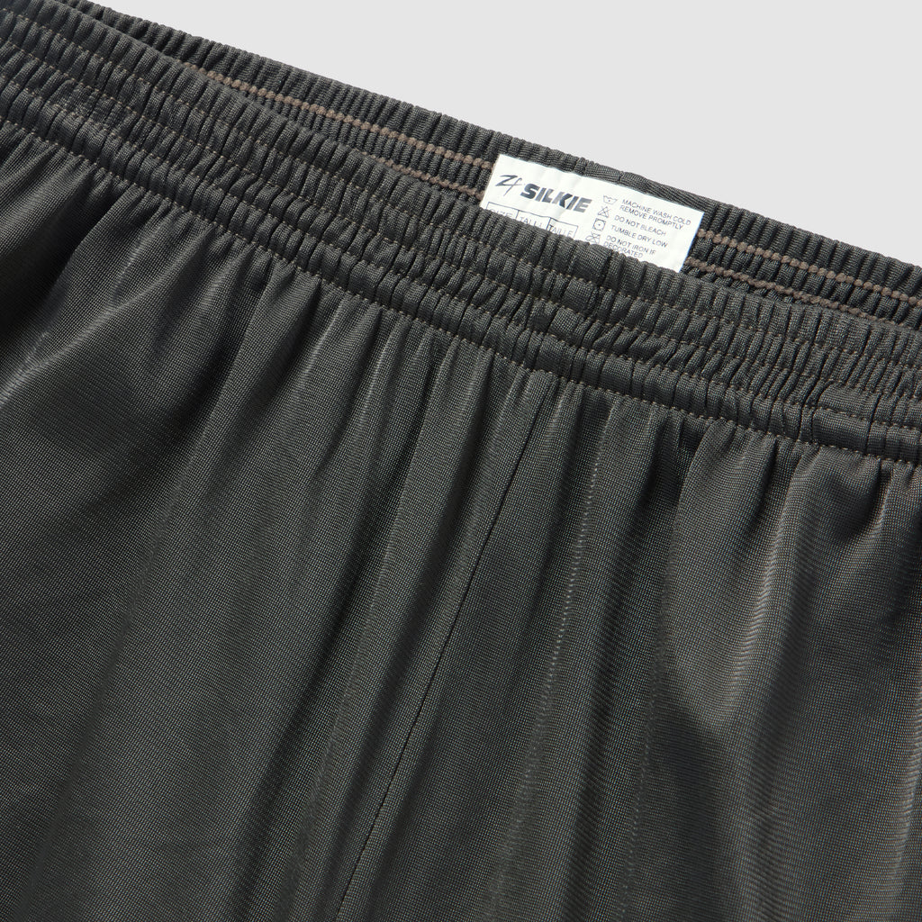 ZF Silkies - Solids in black, shown in close-up with a gathered elastic waistband, smooth silky fabric, and stitched center seam