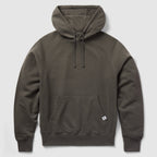 Smuggler French Terry Hoodie in dark gray with a front kangaroo pocket, drawstring hood, and ribbed cuffs and hem, made from soft and comfortable French terry fabric.