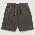 Smuggler French Terry Jog Shorts - 6" Inseam in dark charcoal color featuring an adjustable drawstring waist, side pockets, and a small embroidered logo near the hem.