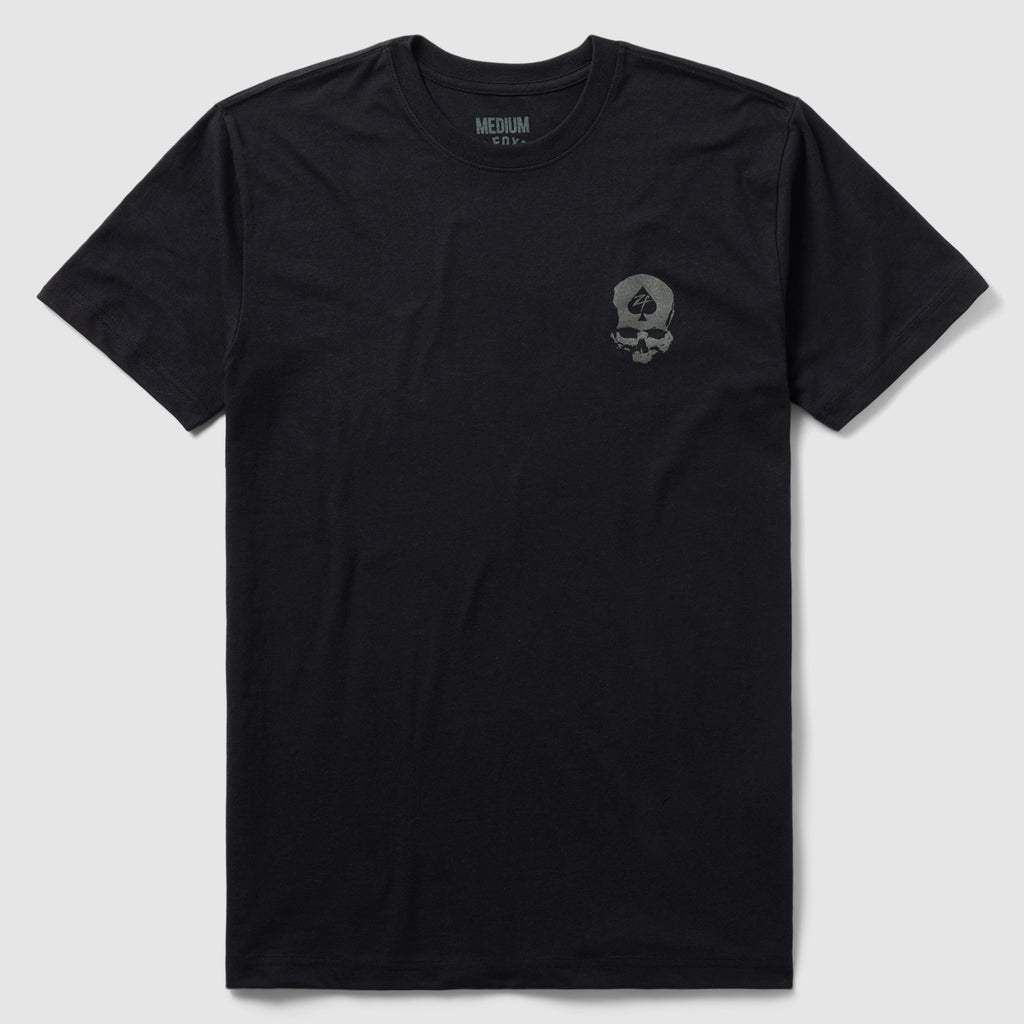 Black short-sleeve crew neck t-shirt featuring a subtle skull and spade graphic on the chest, part of the ZF Core Tee OD 3-Pack.