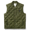Woobie Vest (Last Chance) in olive green with quilted texture, full front zipper, stand collar, two zippered pockets, and sleeveless design in a product photo