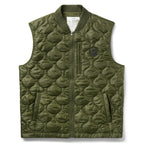 Woobie Vest (Last Chance) in olive green with quilted texture, full front zipper, stand collar, two zippered pockets, and sleeveless design in a product photo