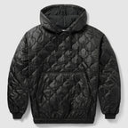 Woobie Hoodie (Last Chance), black quilted pullover hoodie with drawstring hood, long sleeves, ribbed cuffs, and a front kangaroo pocket