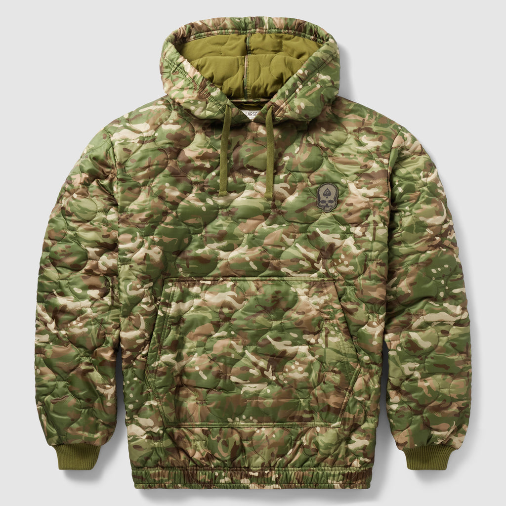 Woobie Hoodie (Last Chance) camouflage quilted pullover hoodie with drawstring hood, front pouch pocket, ribbed cuffs, and elastic hem