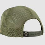 ZF Flag Logo Cap in olive green perforated mesh with adjustable snapback closure and small black logo patch, shown from the back