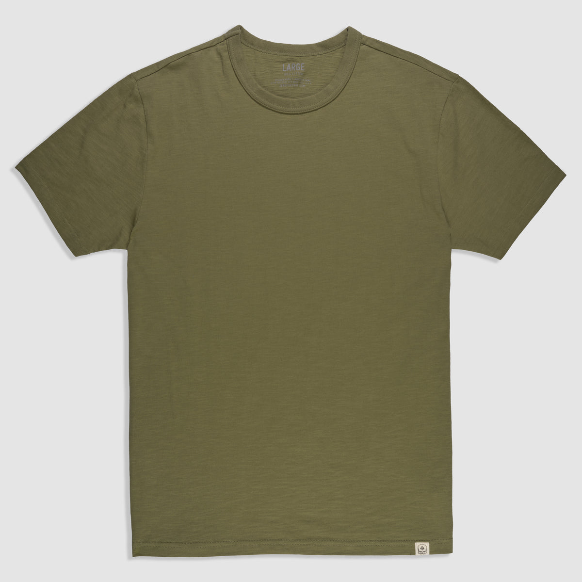 Cotton Skivvy Tee in olive green with a classic crew neck and short sleeves, made from soft, breathable cotton for everyday casual wear.