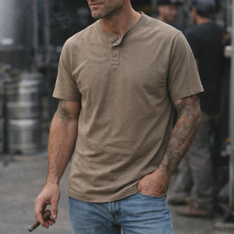 Short Sleeve Cotton Skivvy Henley –ZERO FOXTROT