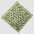 Square-shaped beige bandana featuring an intricate dark green camouflage-inspired pattern and a solid border, showcasing the ZF Bandanas brand name on a corner.