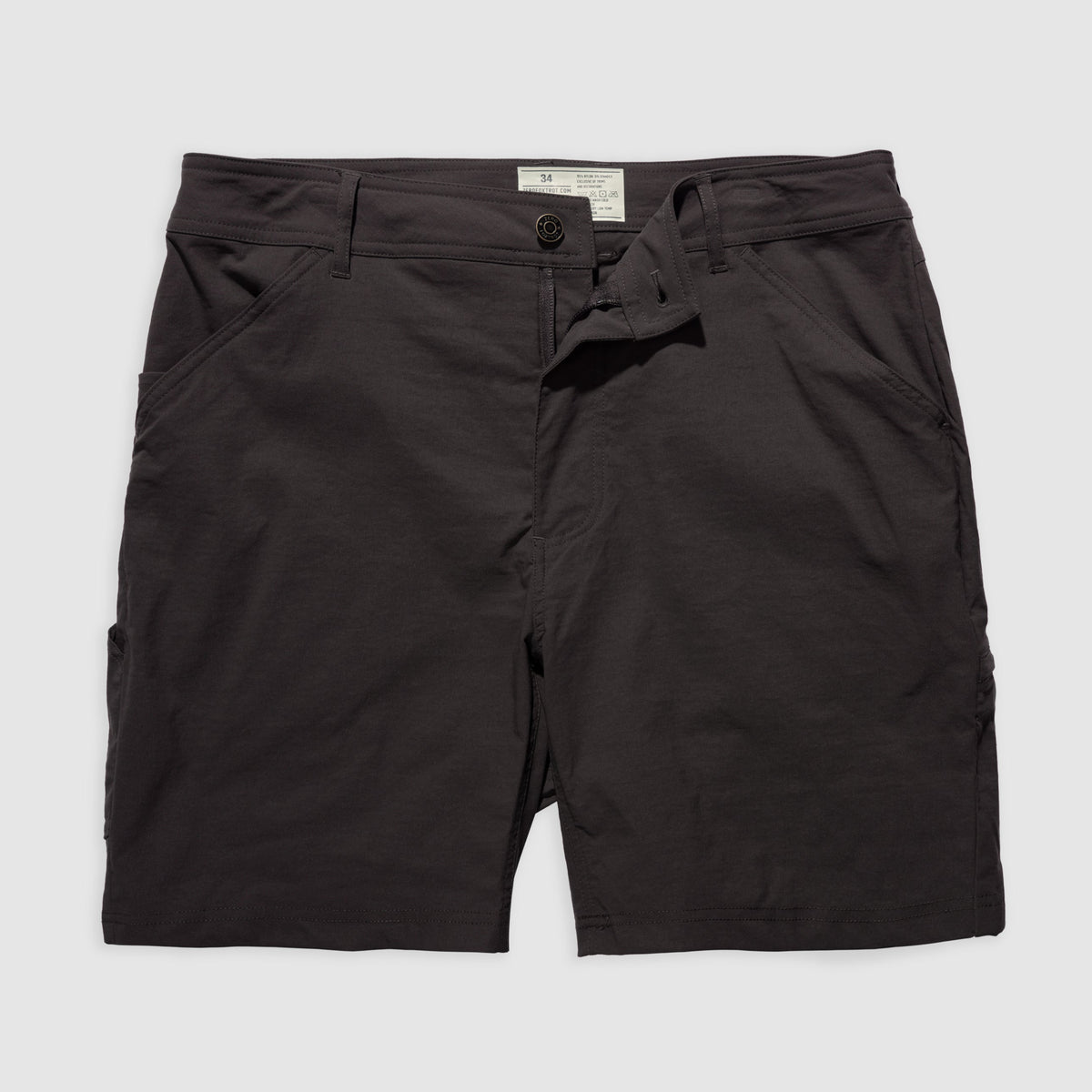Field Shorts in charcoal color featuring a casual fit with front pockets, belt loops, and a button closure, designed for versatile outdoor and everyday wear.